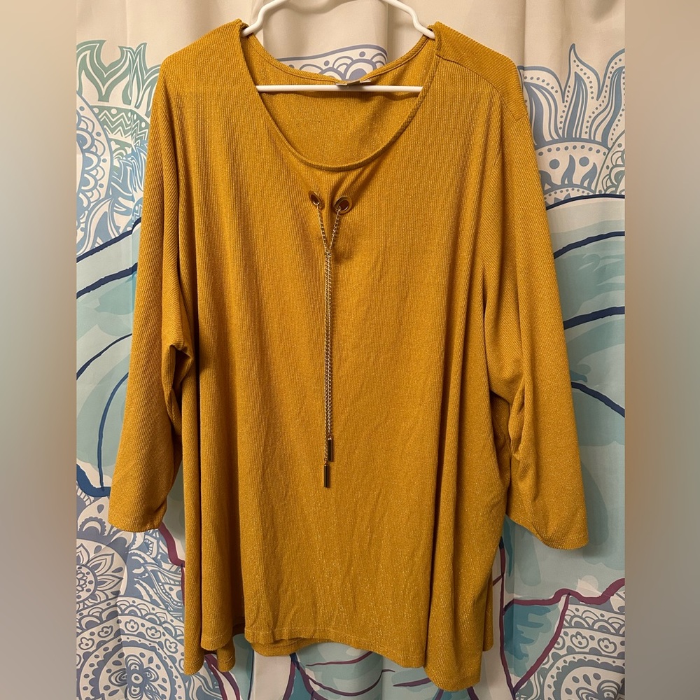 Avenue Mustard Yellow Glittery Blouse with Chain size 30 32